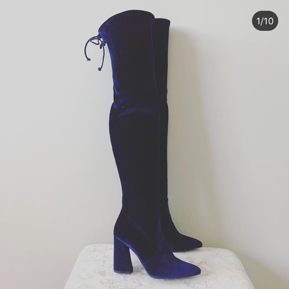 Stuart Weitzman dark blue velvet OTK boots